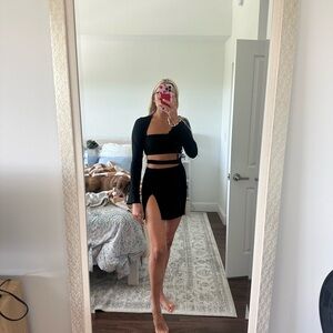 Oh Polly Black Two-Piece Set with Skirt and Crop Top